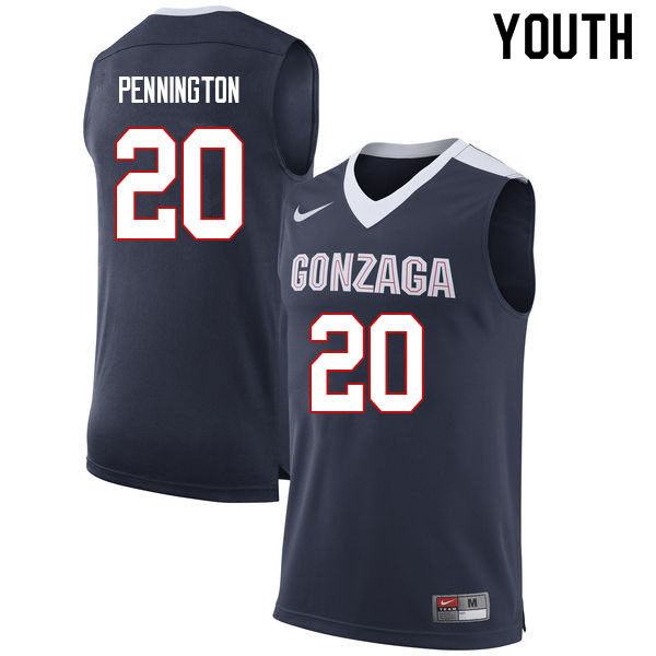 Youth Gonzaga Bulldogs #20 Paul Pennington College Basketball Jerseys Sale-Navy